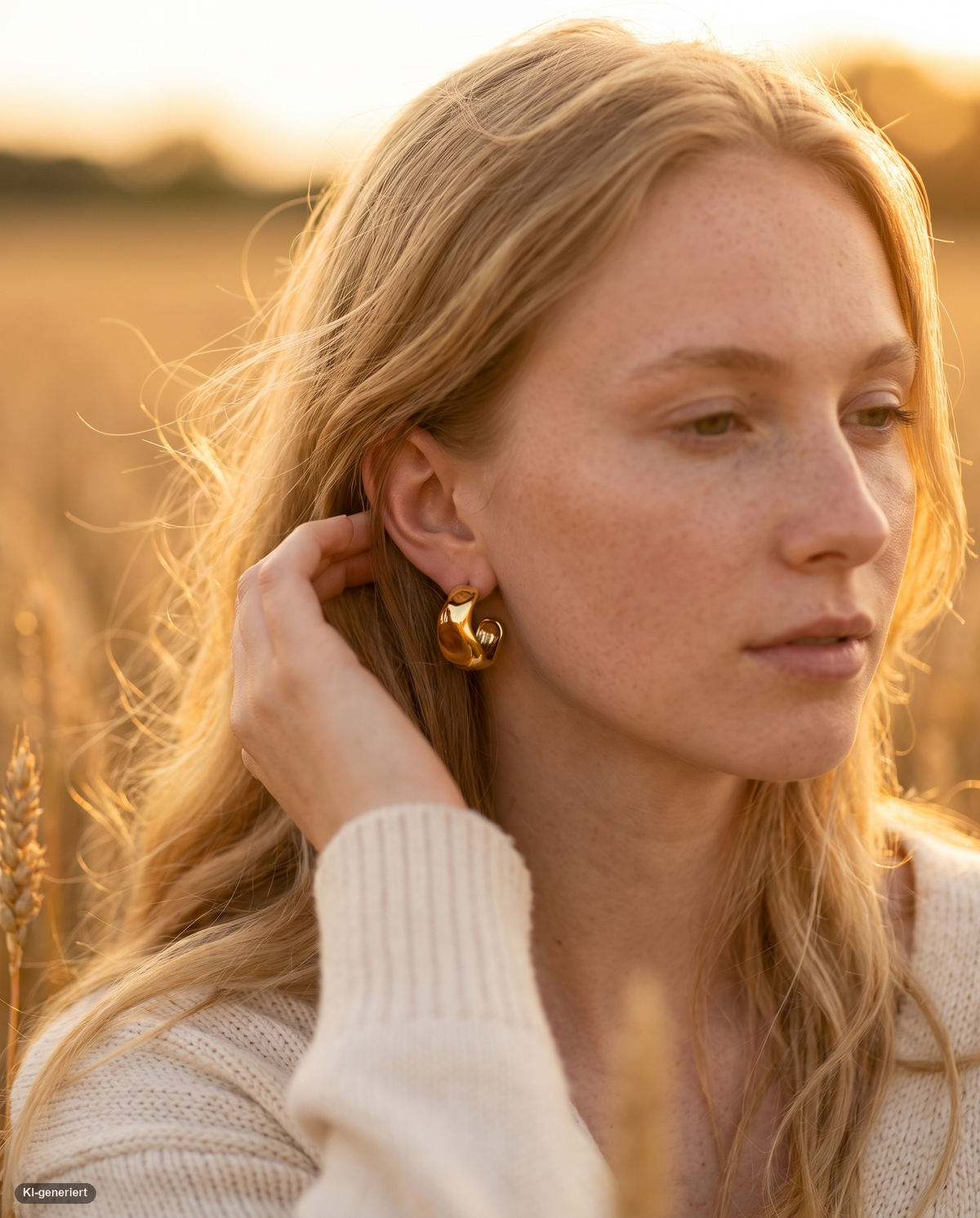 Sol Hoops Creolen gehämmert – Gold, Lifestyle Weizenfeld